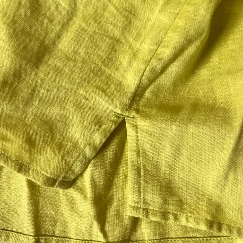 Loft  Boho Women’s Lemon Green XSP Tie Neck Short Puff Sleeve  Blouse